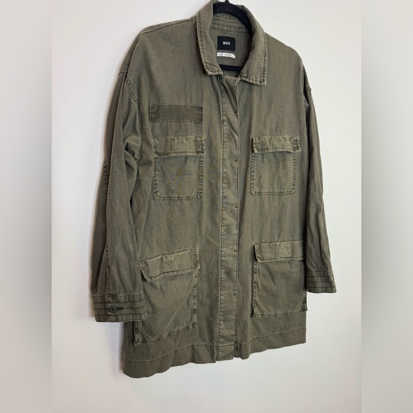 BDG Olive Military Field utility linen blend cargo pocket Jacket size large - Picture 4 of 9